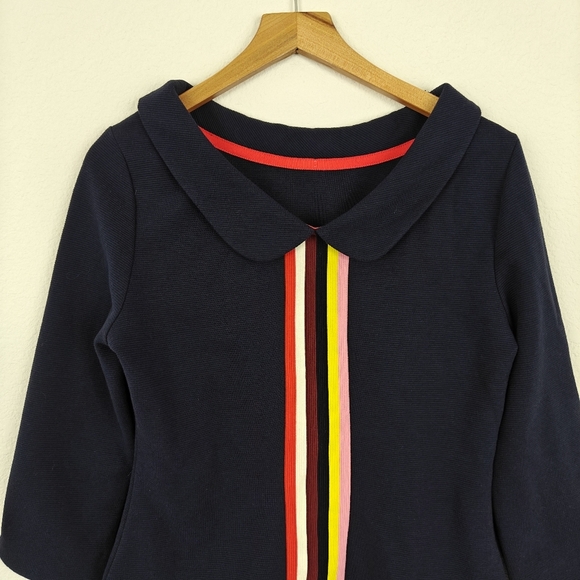 Boden Ribbed Cotton Striped Blouse Tunic 3/4 Sleeves In Navy Blue Size Small - Picture 4 of 11
